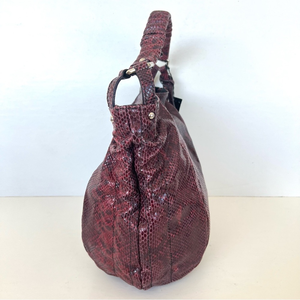 FURLA NEW Burgundy Snake Python Embossed Leather Single Handle Hobo Shoulder Bag - Picture 6 of 16